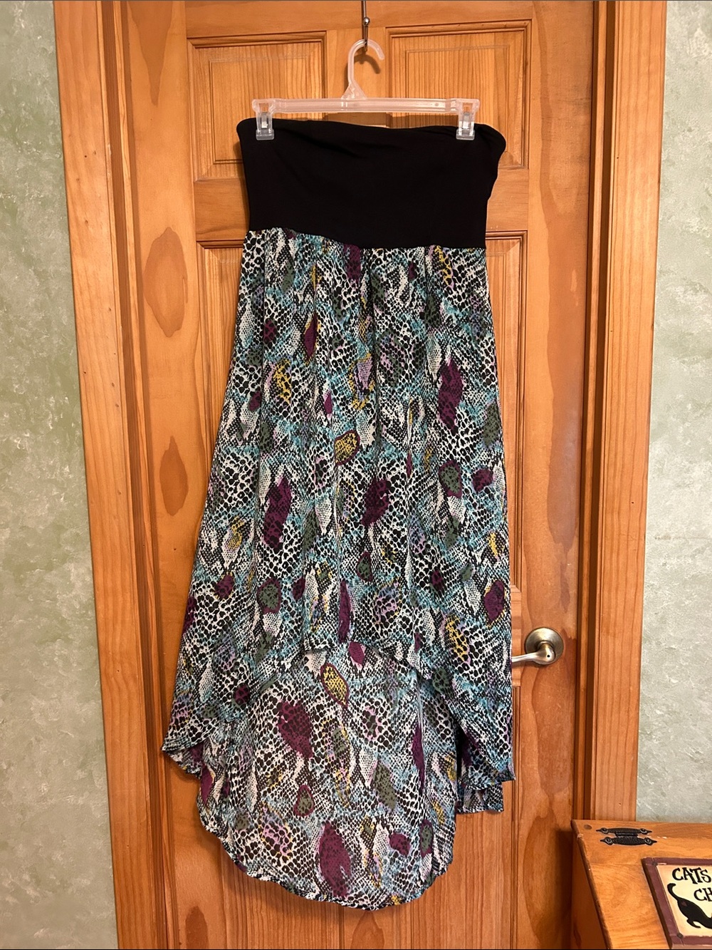 Maxi Dress Strapless Hi Low Black Multicolored Printed Size XXL/2X